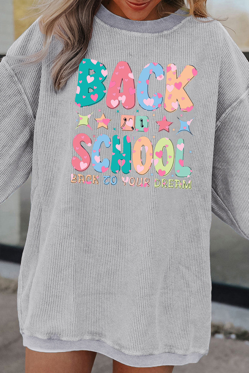 Corduroy Look Back to School Graphic Oversized Sweatshirt