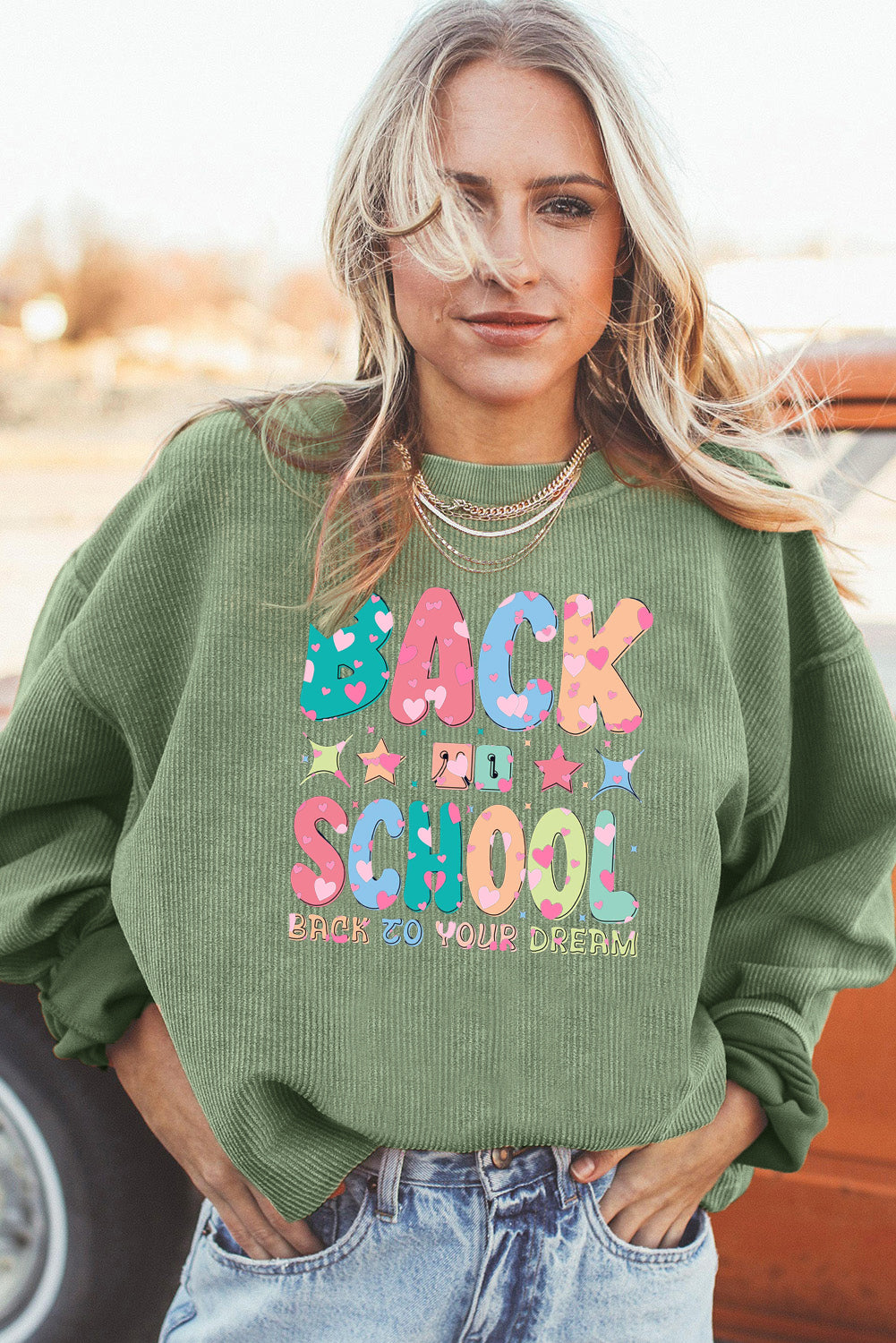 Corduroy Look Back to School Graphic Oversized Sweatshirt