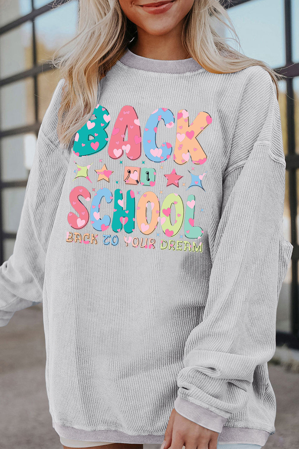 Corduroy Look Back to School Graphic Oversized Sweatshirt