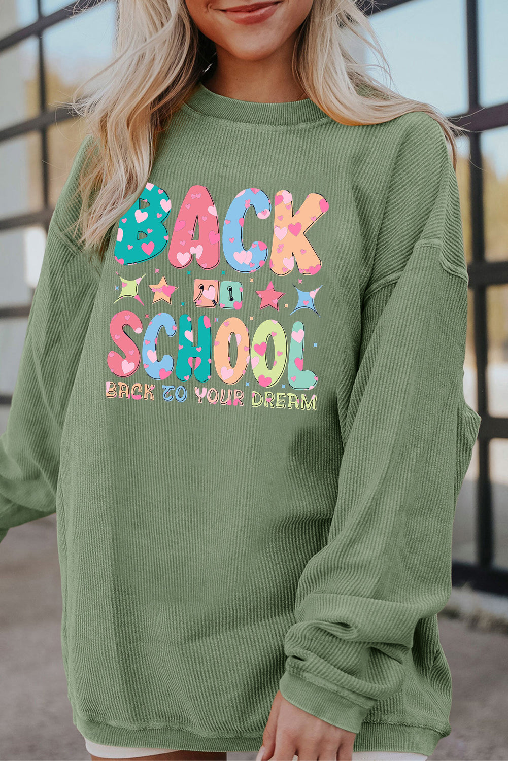 Corduroy Look Back to School Graphic Oversized Sweatshirt