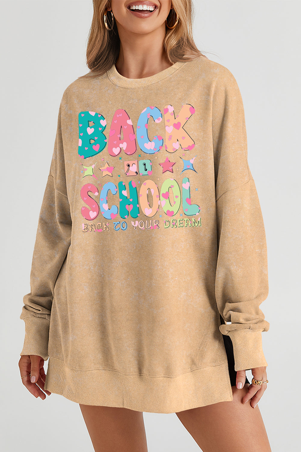 Drop Shoulder Crewneck Sweatshirt for School Season