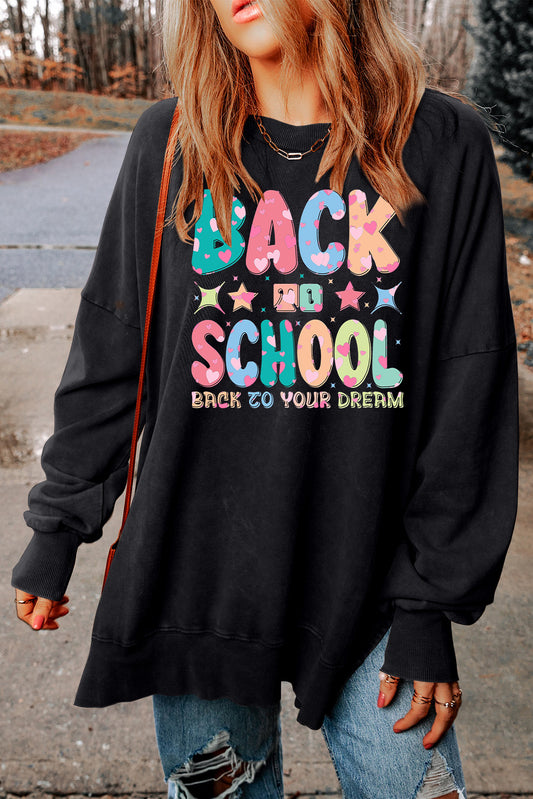 Drop Shoulder Crewneck Sweatshirt for School Season