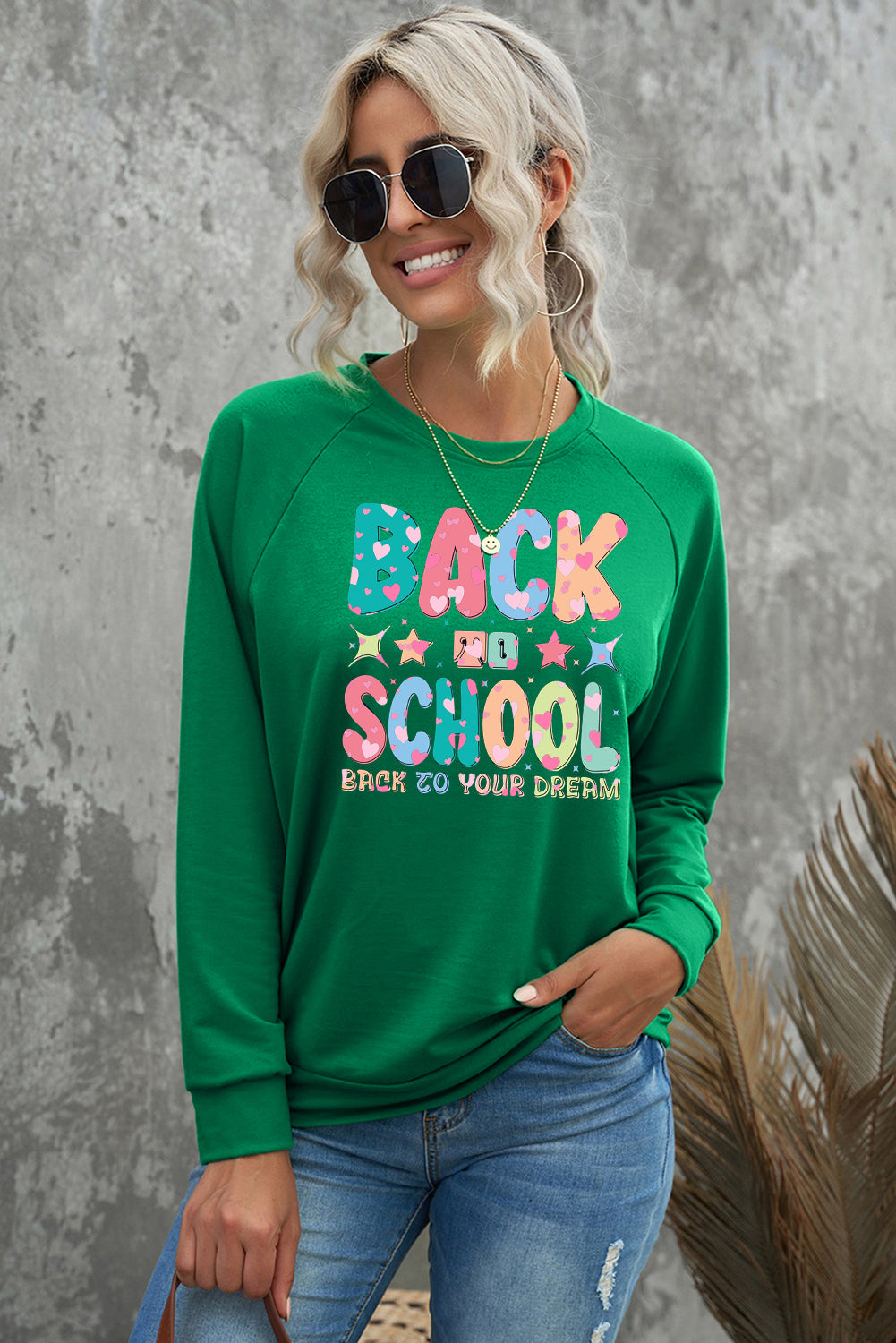Classic Crewneck Pullover with Colorful School Print