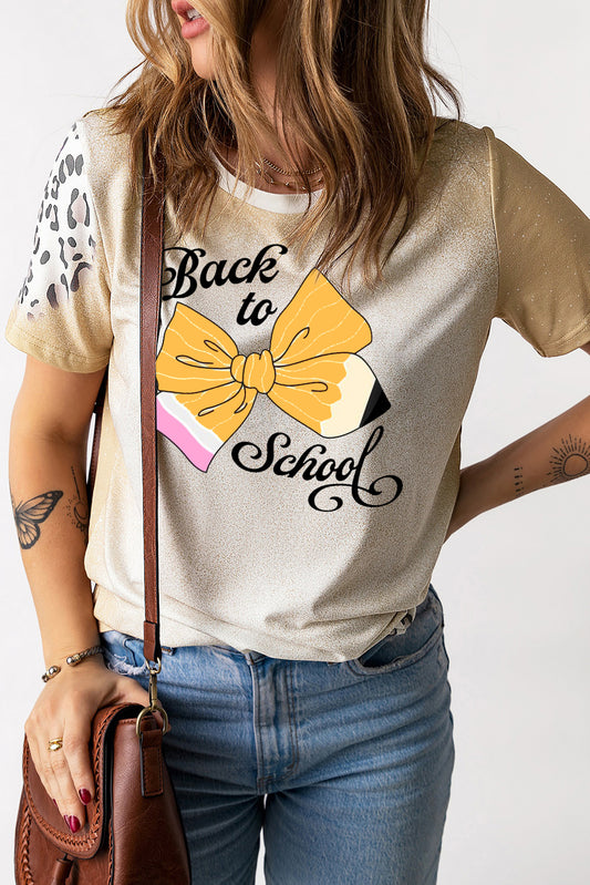 Casual Leopard Print Tee with Bow Pencil School Design