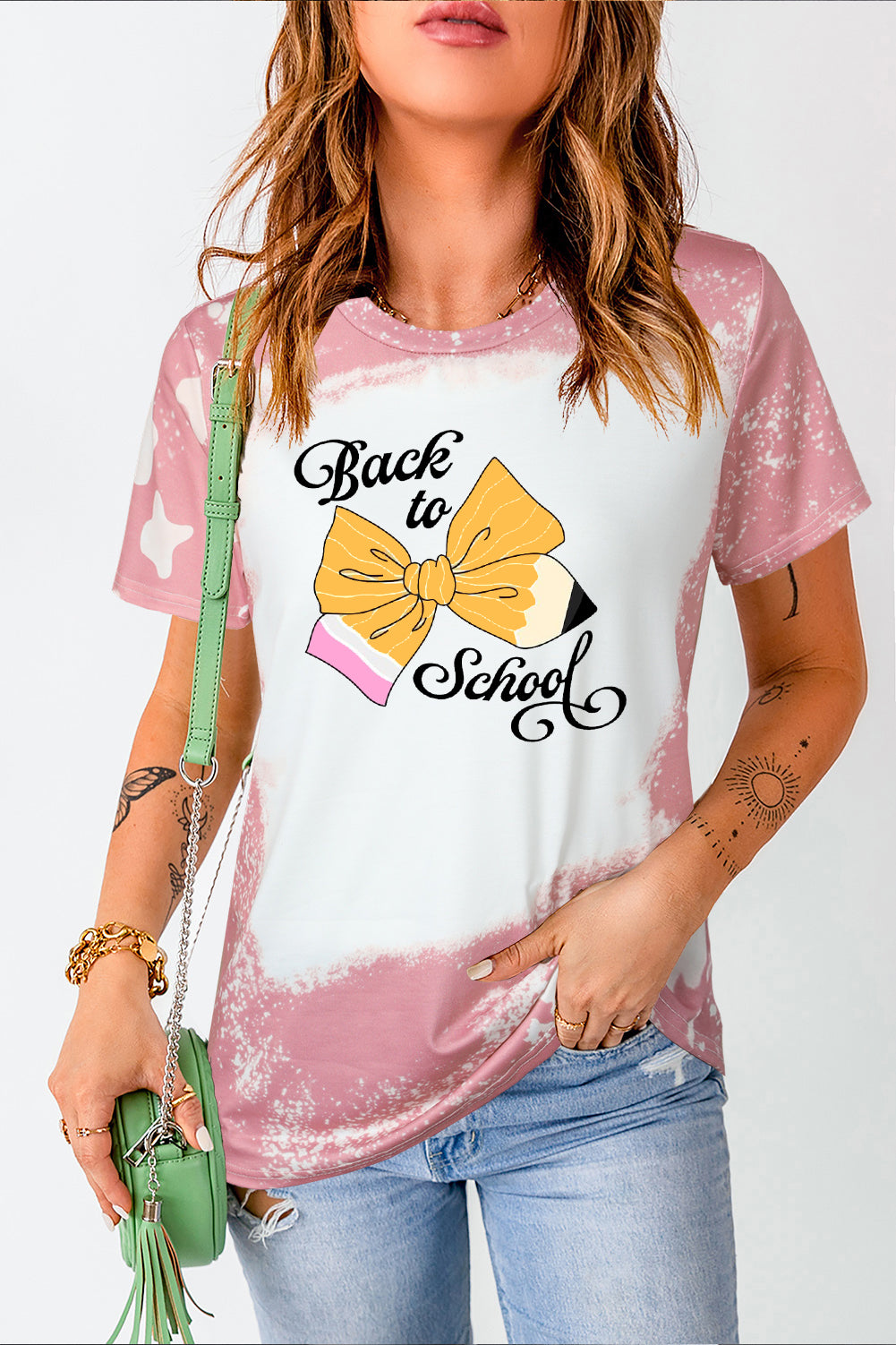 Tie Dye Back to School Tee with Bow Pencil Design