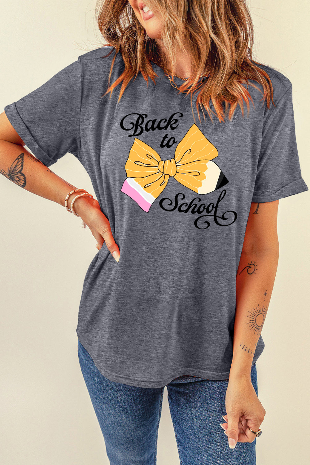 Back to School Letter Print T Shirt in Soft Lavender