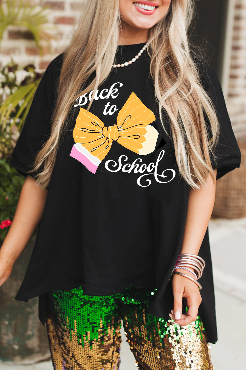 Half Sleeve School Season Tee with Curved Hem