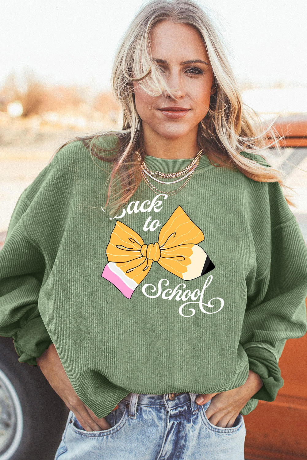 Beige Back to School Graphic Sweatshirt with Cozy Fit