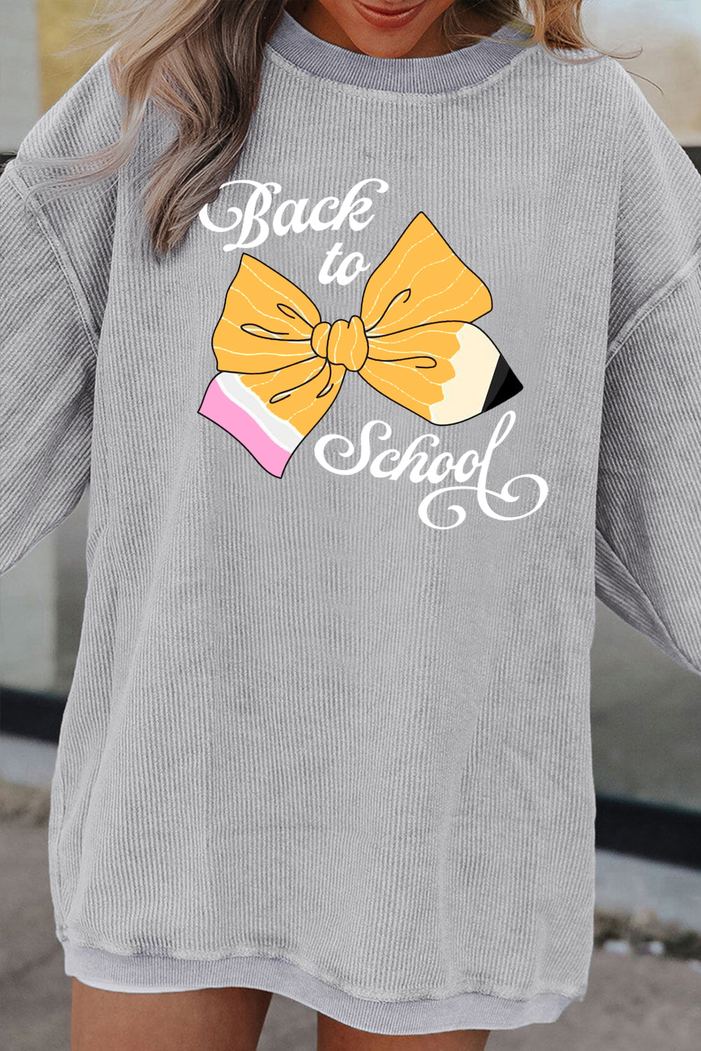 Beige Back to School Graphic Sweatshirt with Cozy Fit