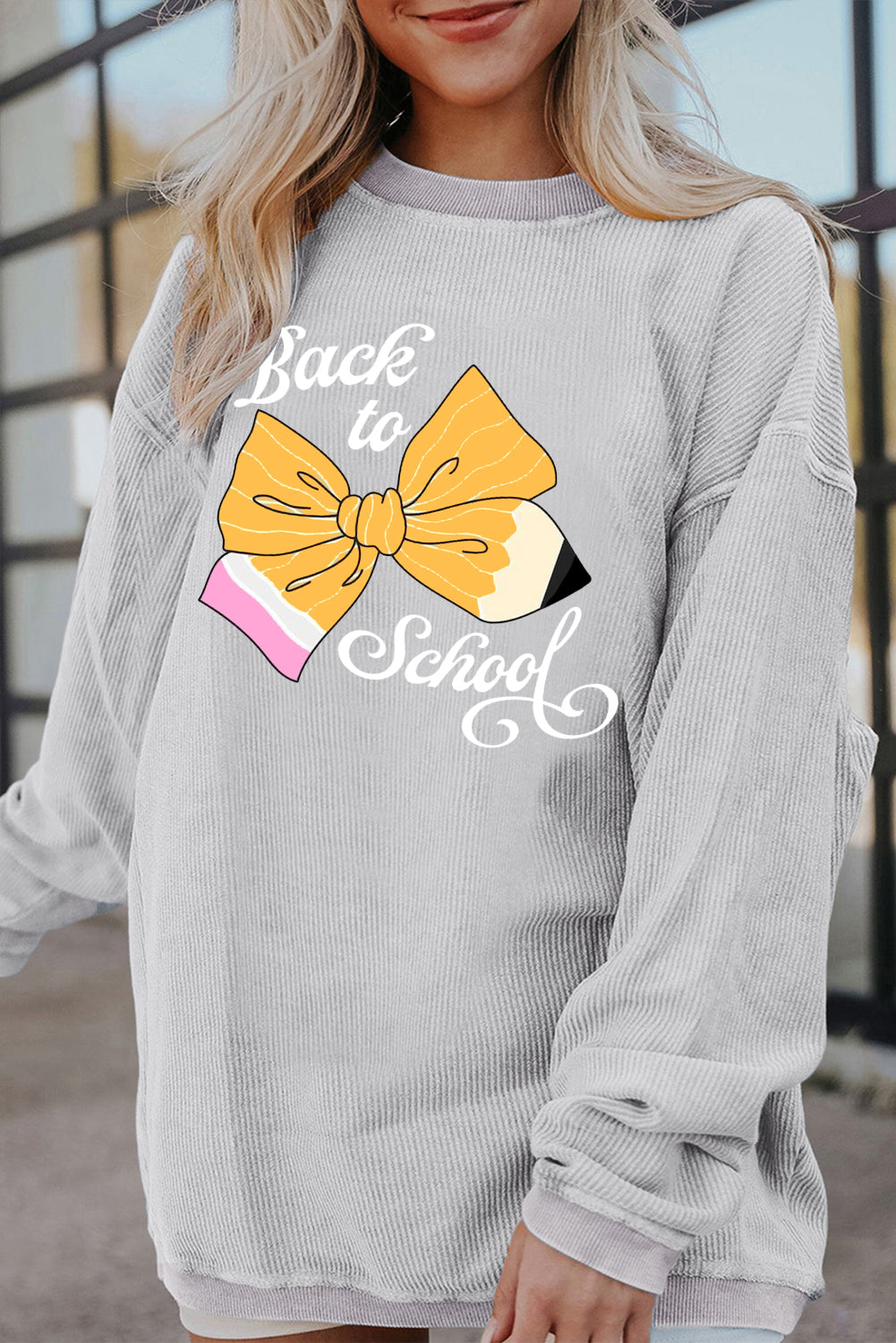 Beige Back to School Graphic Sweatshirt with Cozy Fit