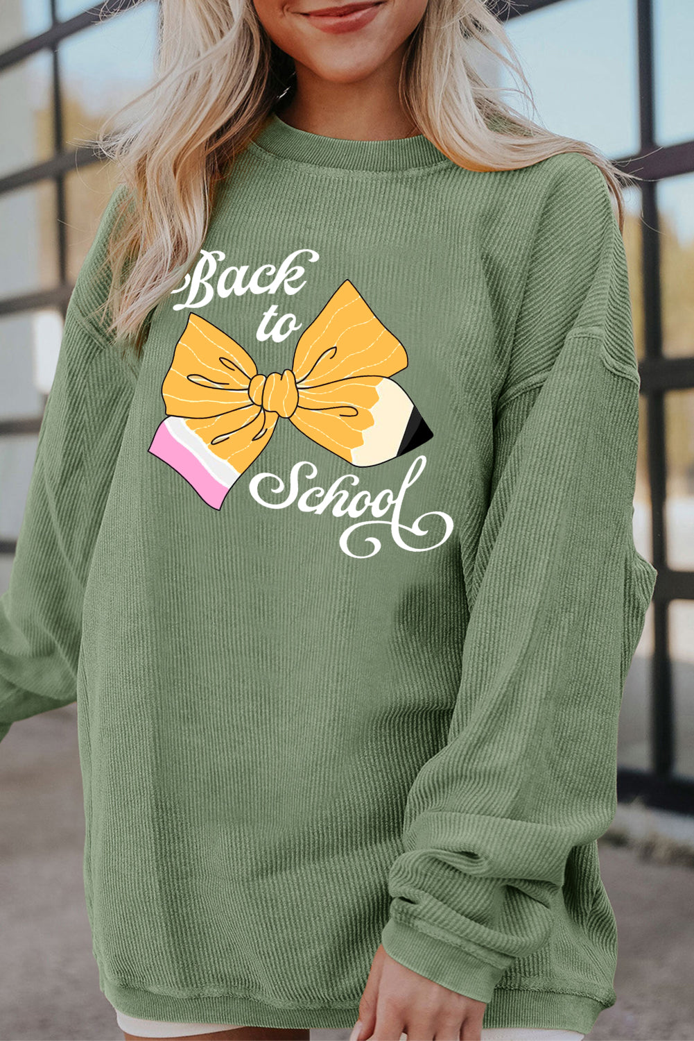 Beige Back to School Graphic Sweatshirt with Cozy Fit