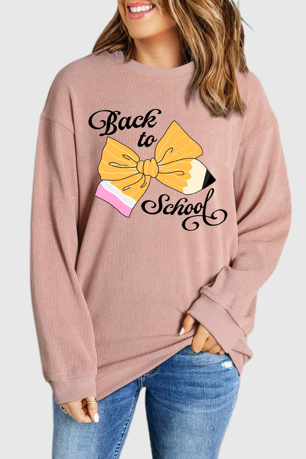 Olive Knit Teacher Sweatshirt with Pencil Bow Print