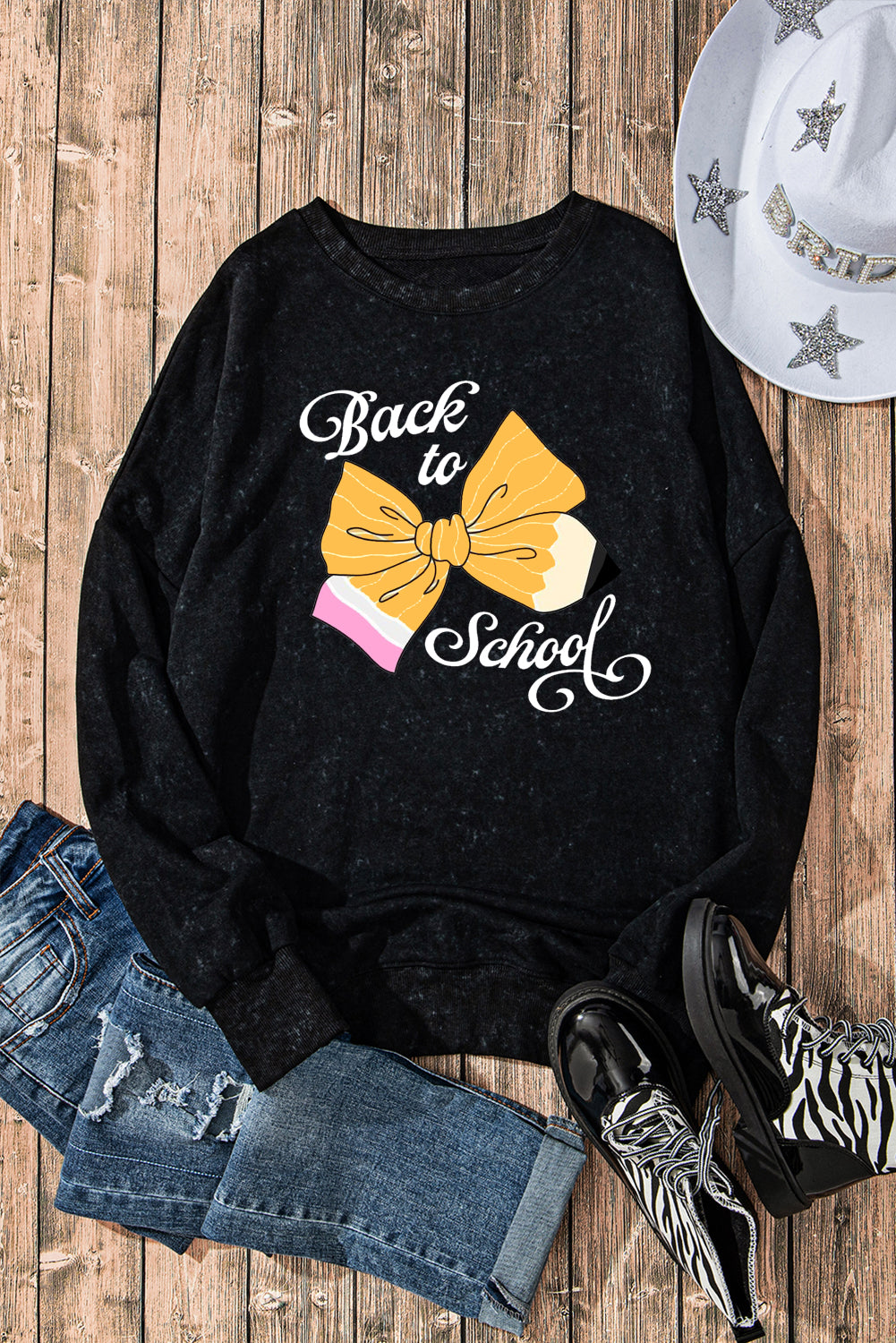 Oversized Teacher Sweatshirt with Pencil Bow Design