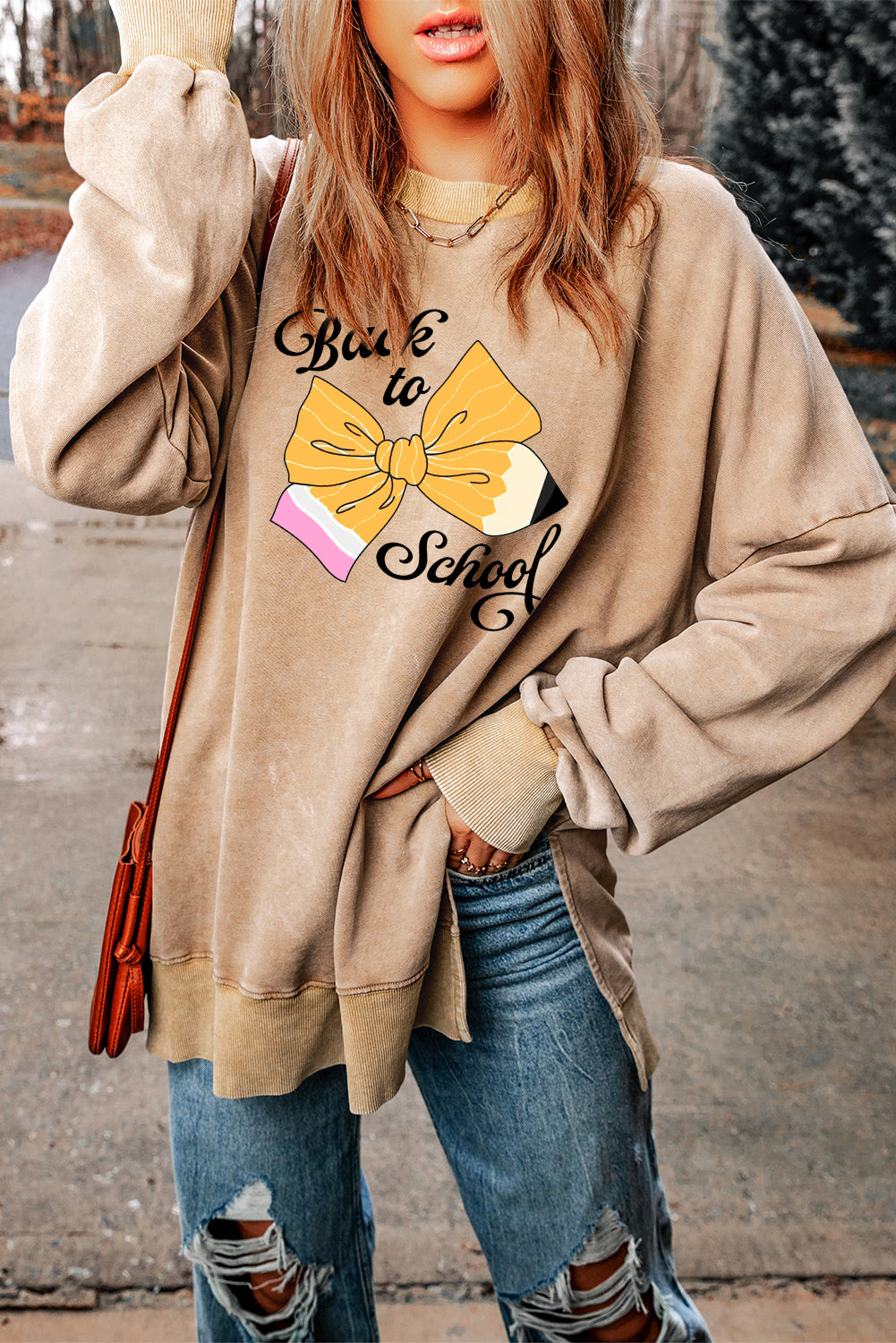 Oversized Teacher Sweatshirt with Pencil Bow Design