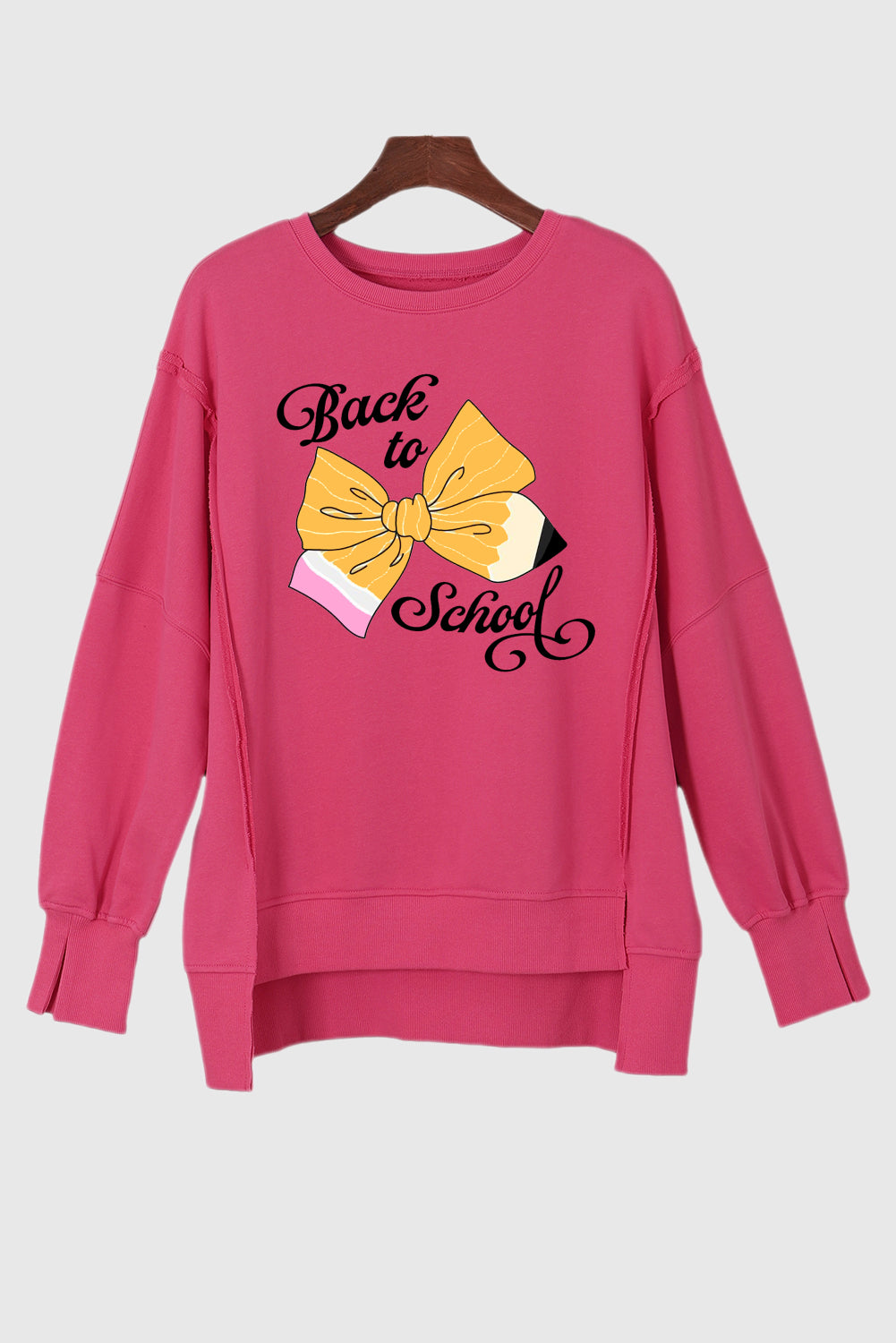 Exposed Seam Oversized Pullover with Pencil Bow Print