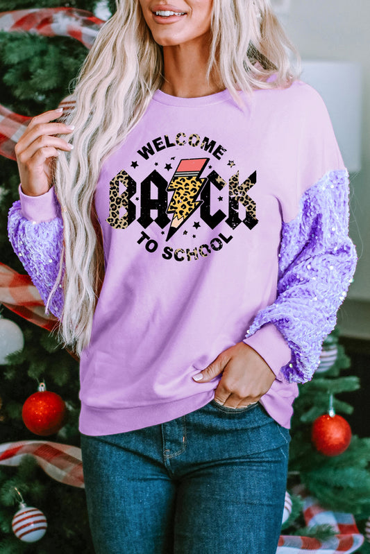 Long Sleeve Teacher Sweatshirt with Sequin Patchwork