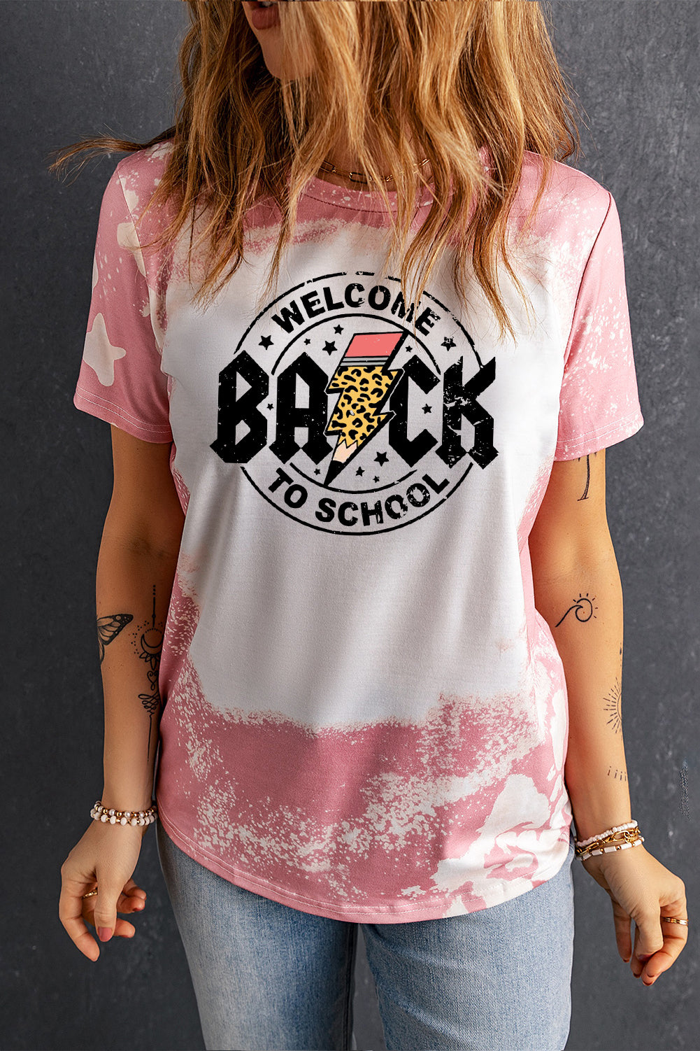 Bleached Pink Back to School Graphic Lightning Tee