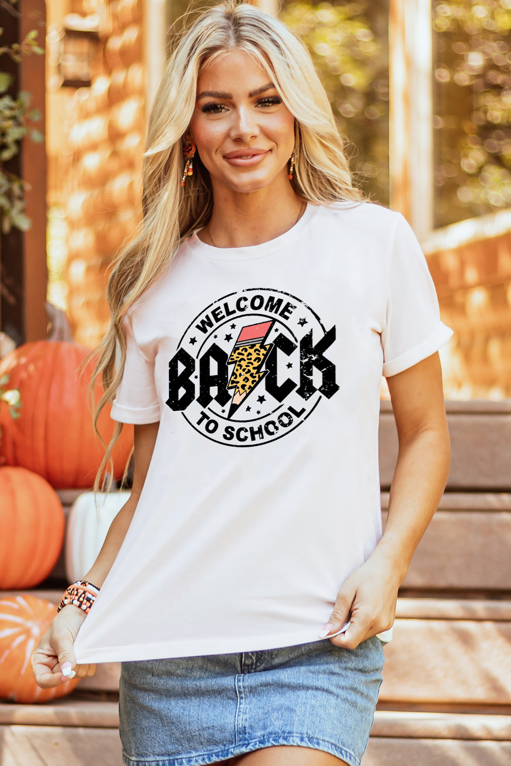 Casual Crewneck Graphic Tee for School Season