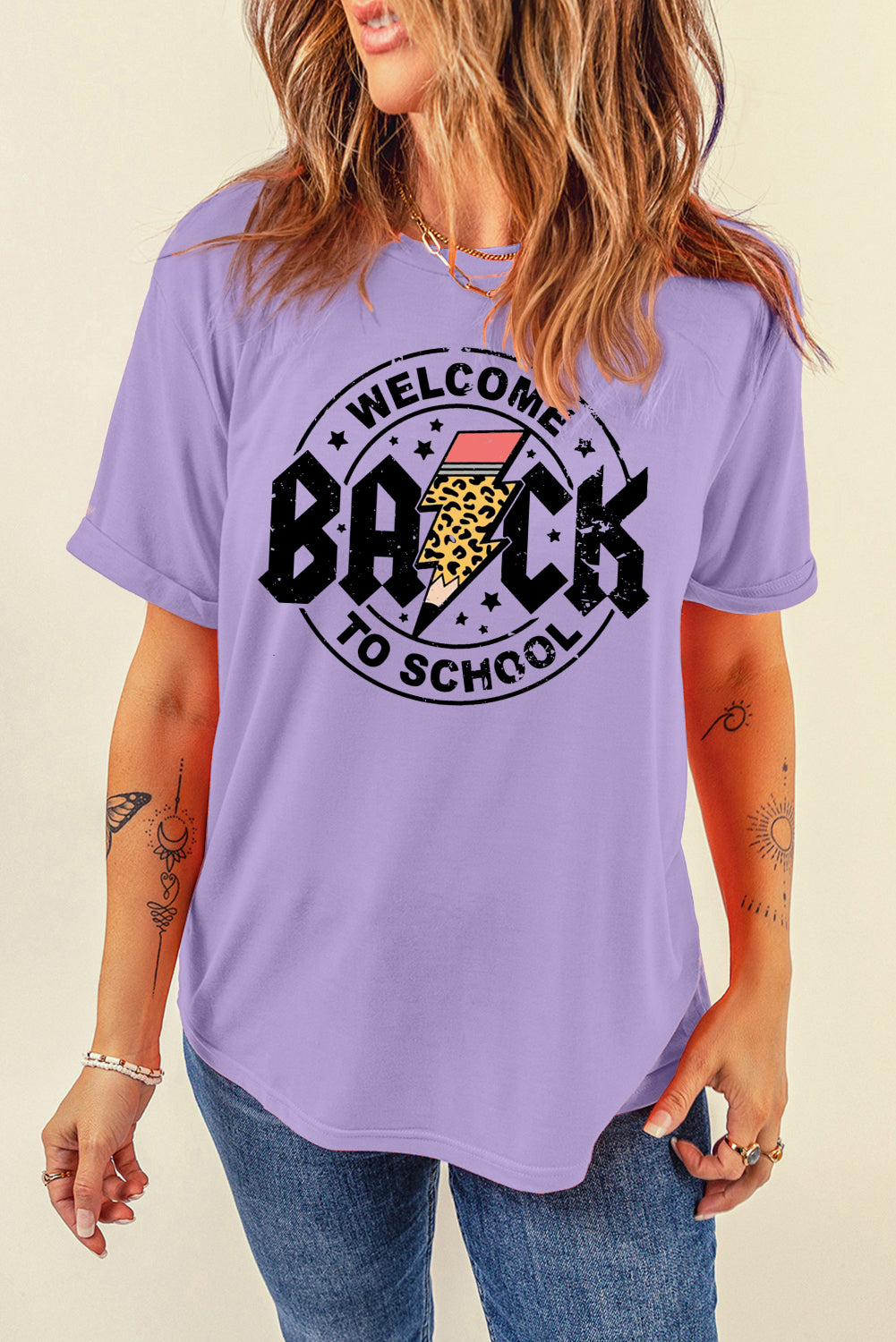 Casual Crewneck Graphic Tee for School Season