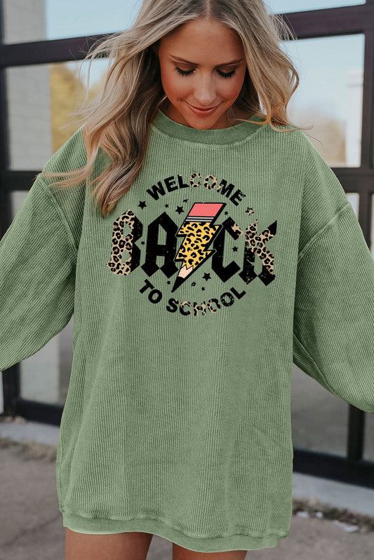 Ribbed Graphic Pullover with Leopard Bolt Back to School