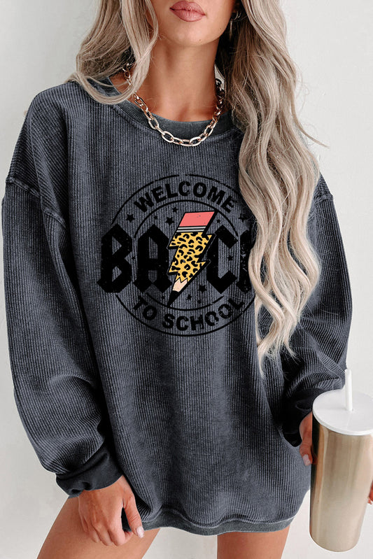 Ribbed Knit Back to School Lightning Graphic Sweatshirt