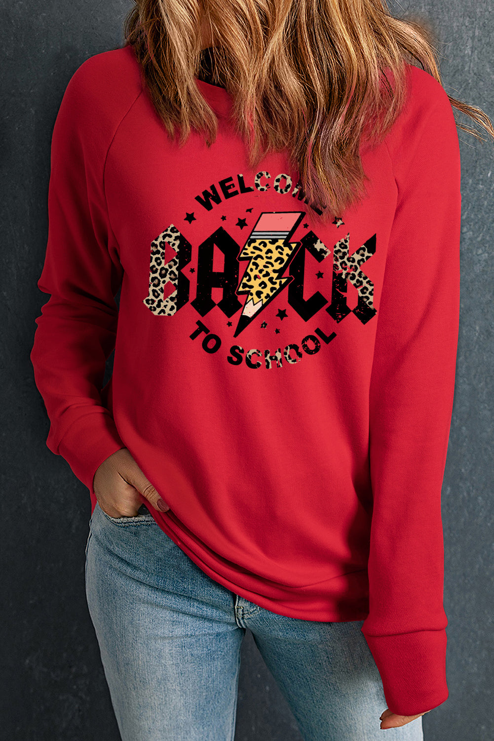 Green Crewneck Teacher Graphic Long Sleeve Pullover