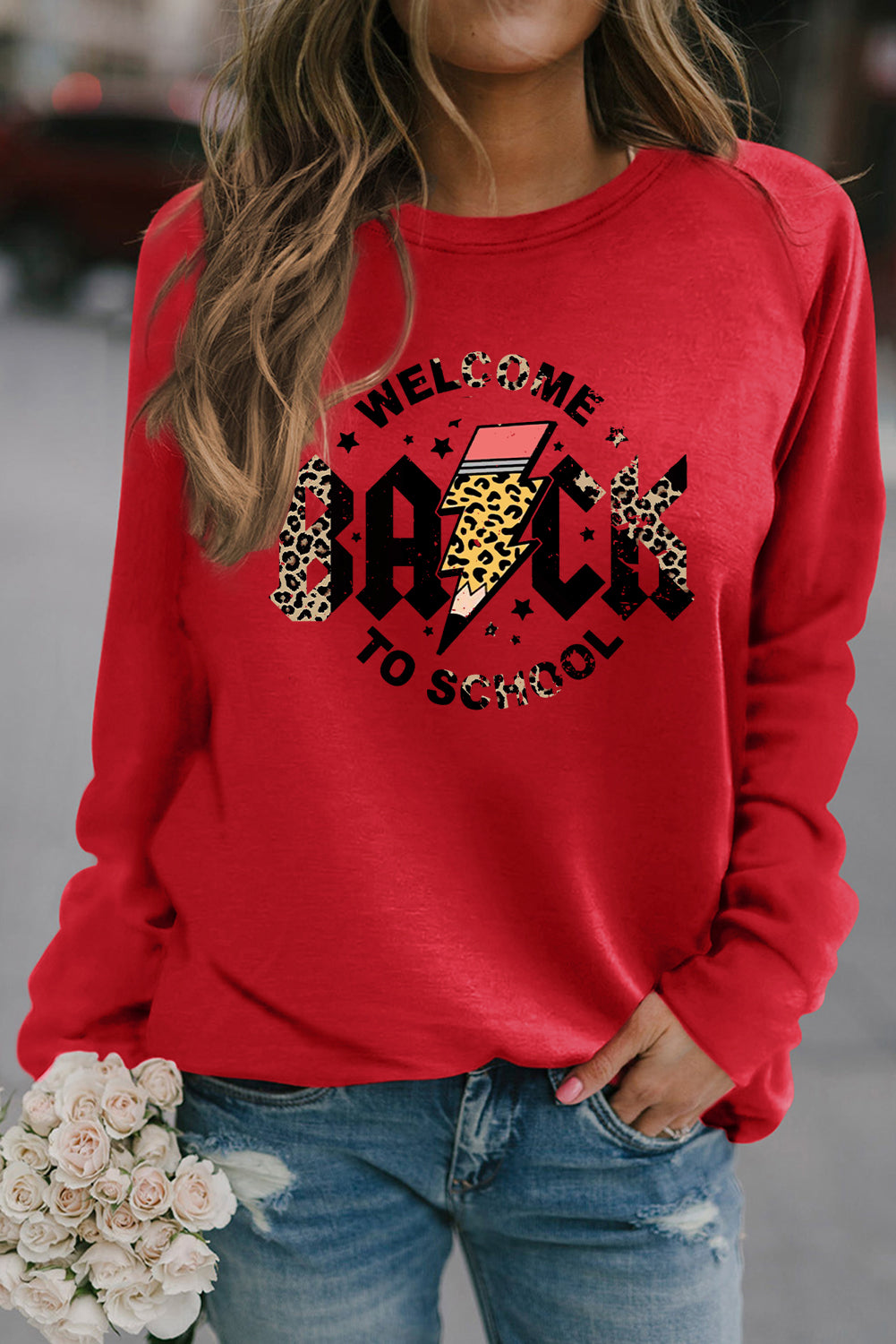 Green Crewneck Teacher Graphic Long Sleeve Pullover