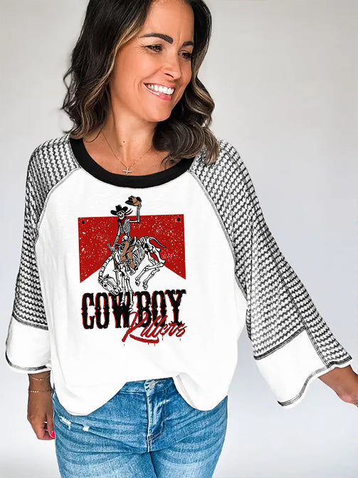 Rodeo Cowboy Print 3/4 Sleeve Western Tee