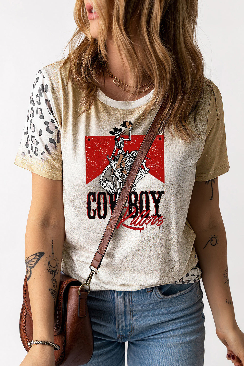 Rodeo Lightning Bolt Leopard Print Short Sleeve Tee