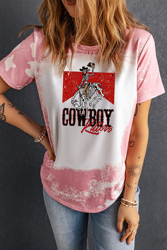Tie Dye Bleached Cowboy Graphic Crewneck Tee