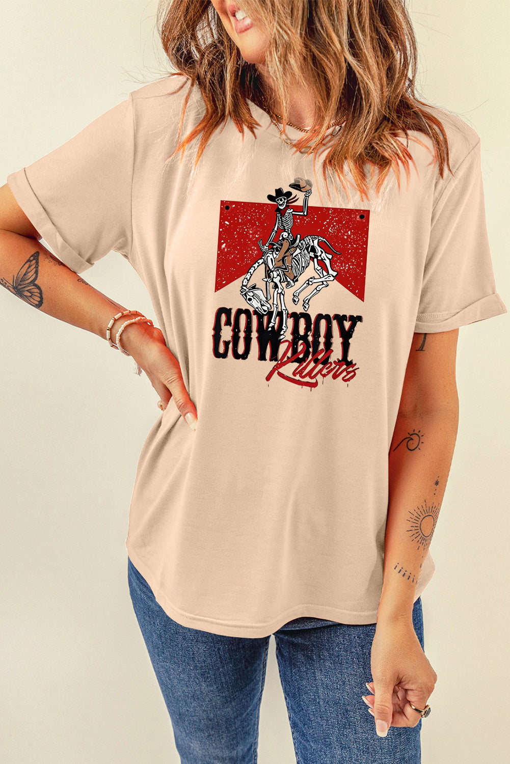Cowboy Skeleton Graphic Lavender Crew Neck Tee