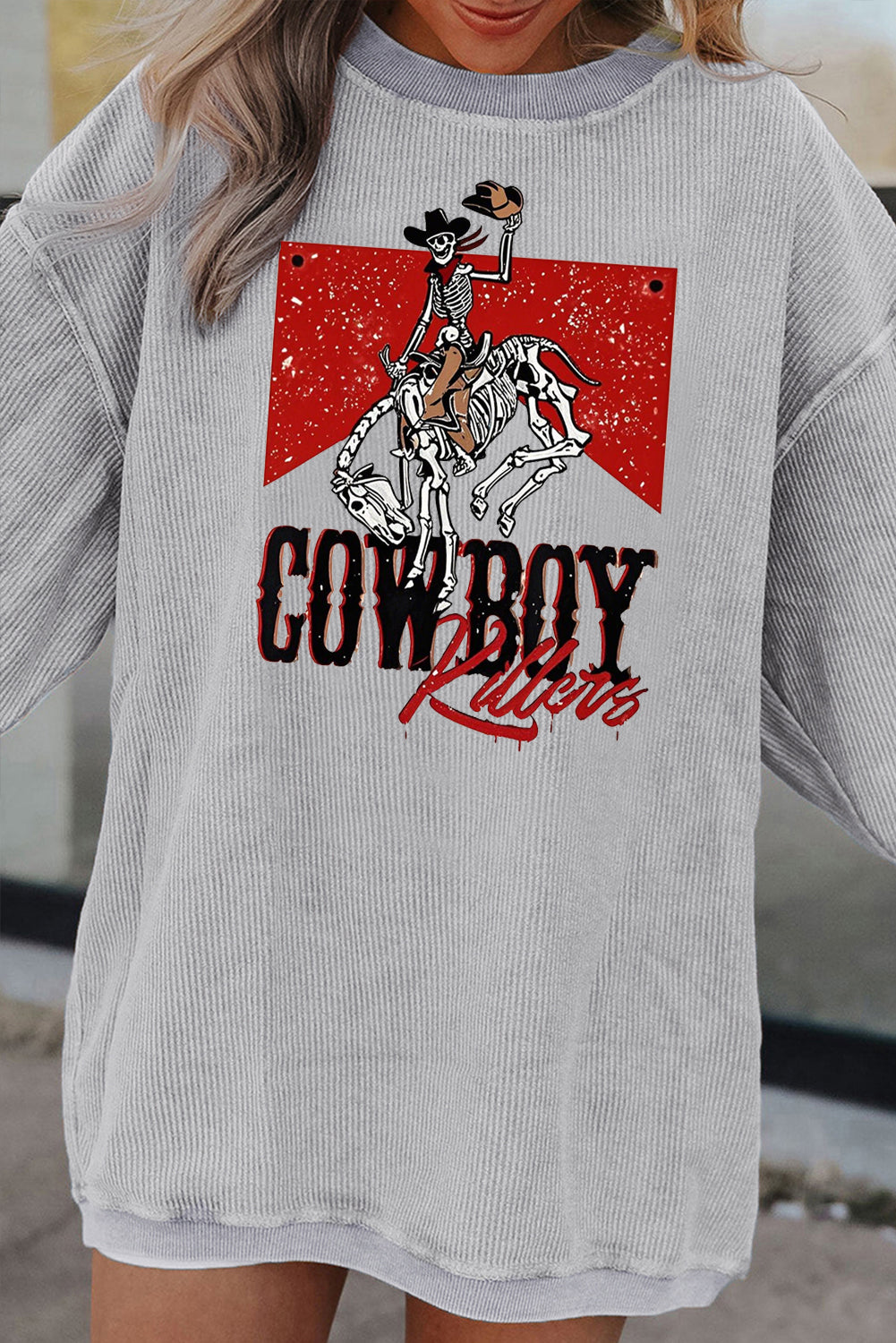 Cowboy Graphic Corduroy Ribbed Oversized Sweatshirt