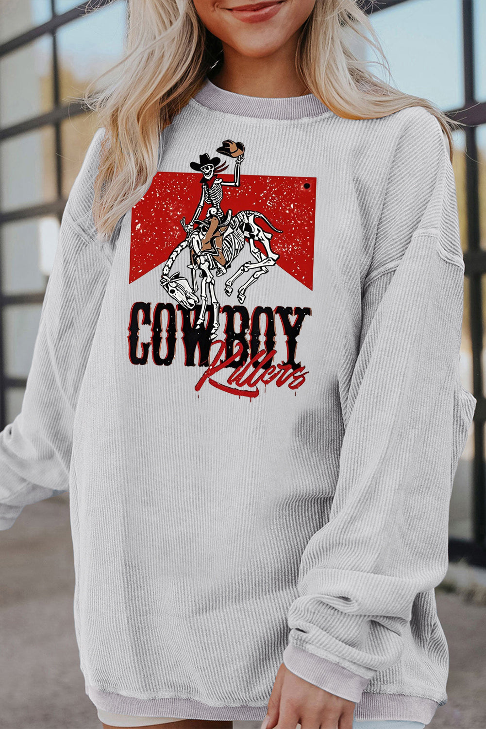 Cowboy Graphic Corduroy Ribbed Oversized Sweatshirt
