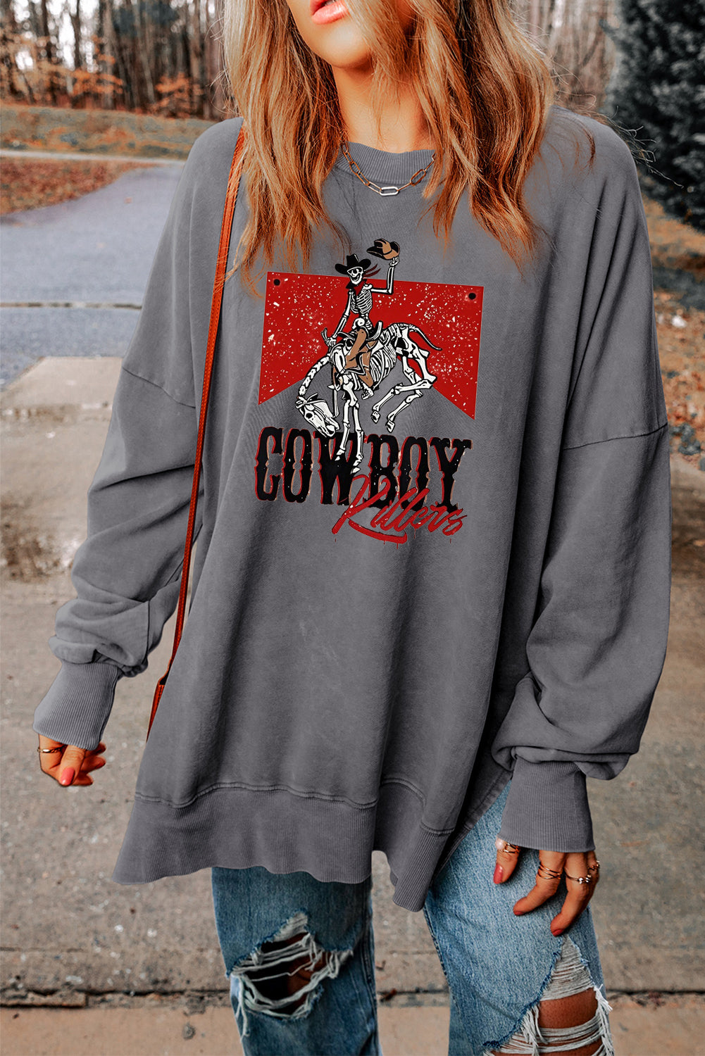 Vintage Cowboy Graphic Oversized Crewneck Sweatshirt
