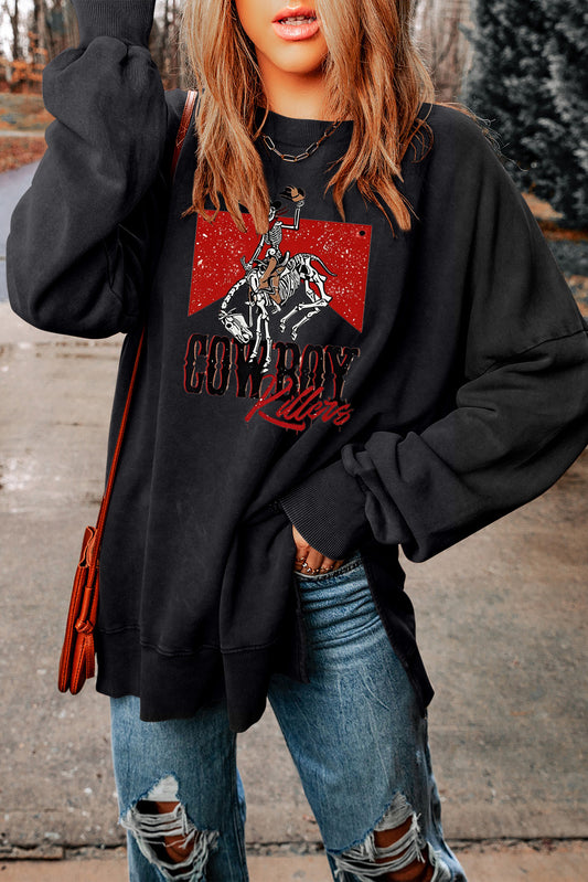 Vintage Cowboy Graphic Oversized Crewneck Sweatshirt