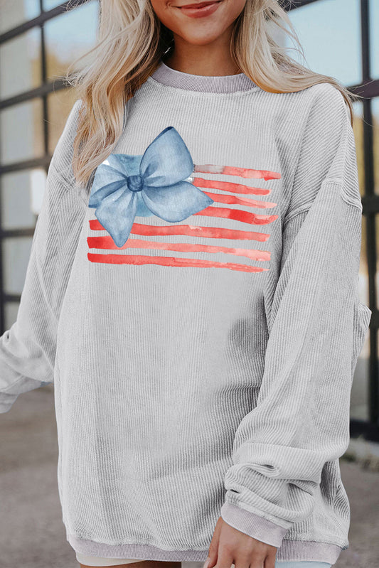 Vintage Corduroy Sweatshirt with Blue Bow Flag Graphic