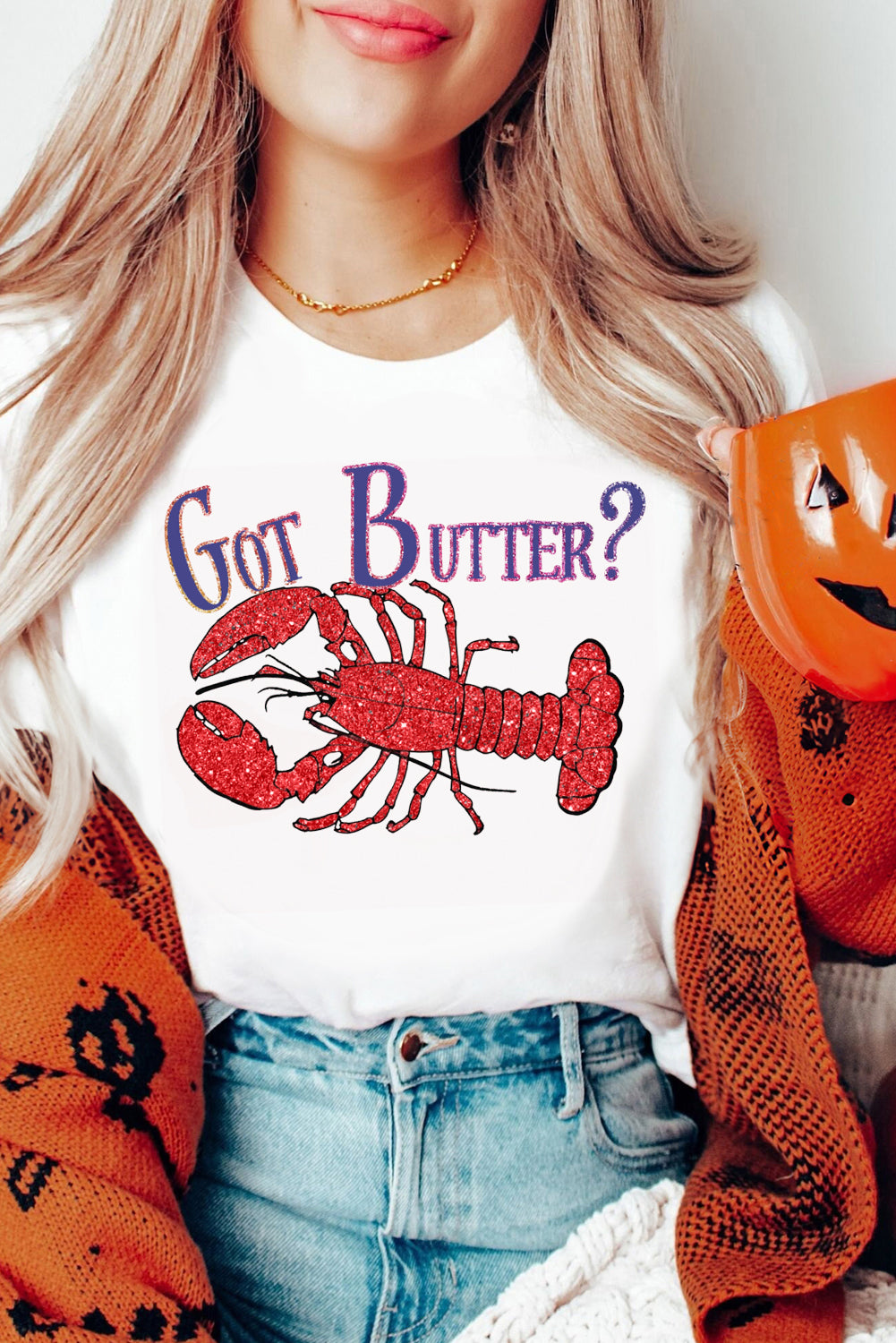 Short Sleeve Tee with Glitter Lobster Graphic