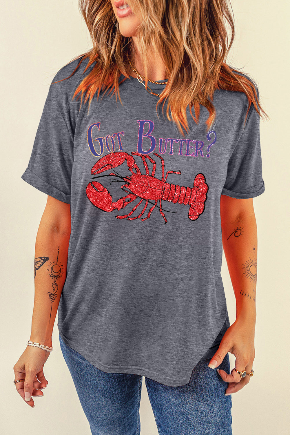 Short Sleeve Tee with Glitter Lobster Graphic