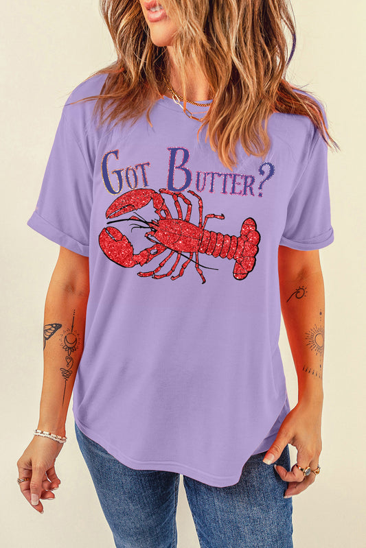 Short Sleeve Tee with Glitter Lobster Graphic