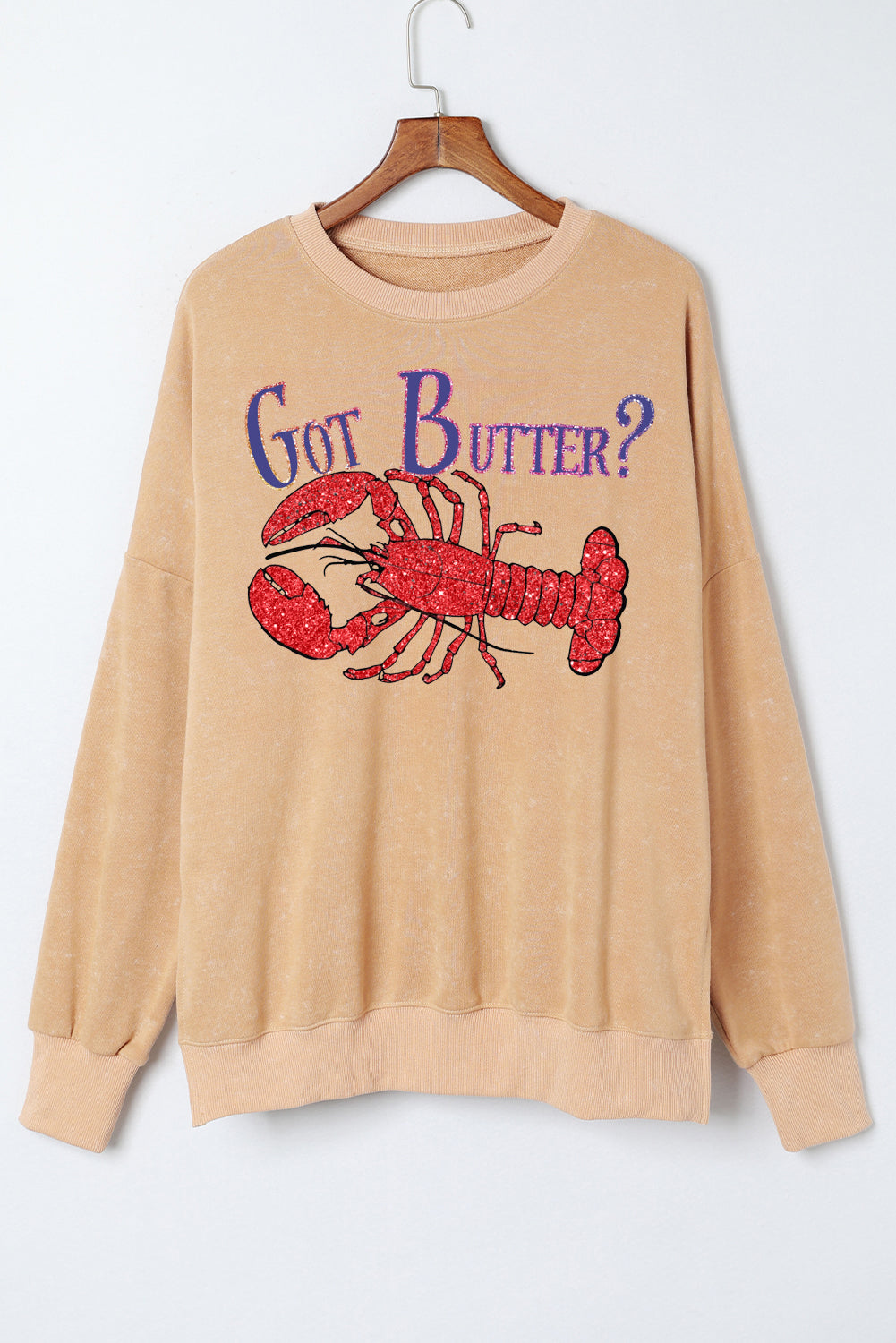 Oversized Lobster Graphic Sweatshirt with Ribbed Trim