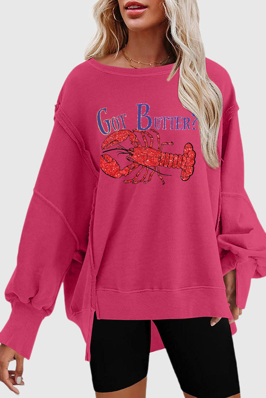 Got Butter Lobster Graphic High Low Hem Sweatshirt