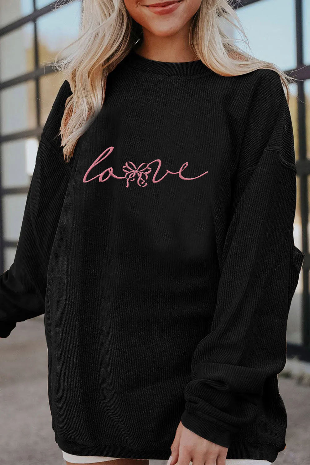 Valentine’s Day Script Love Bow Graphic Sweatshirt