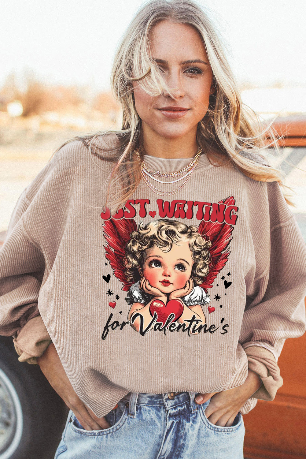 Date Night True Love Oversized Ribbed Corduroy Sweatshirt