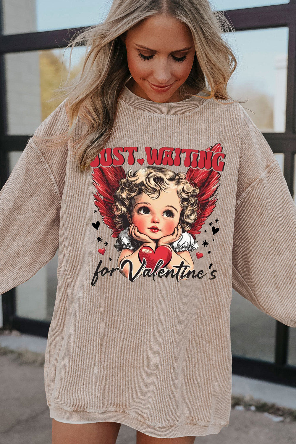 Date Night True Love Oversized Ribbed Corduroy Sweatshirt