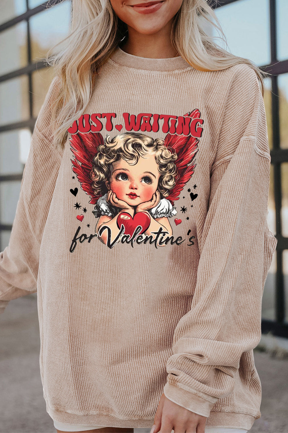 Date Night True Love Oversized Ribbed Corduroy Sweatshirt
