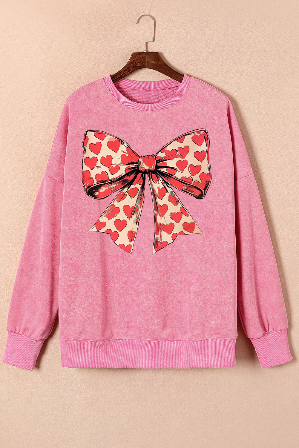 Romantic Valentine’s Day Heart Bow Oversized Ribbed Sweatshirt