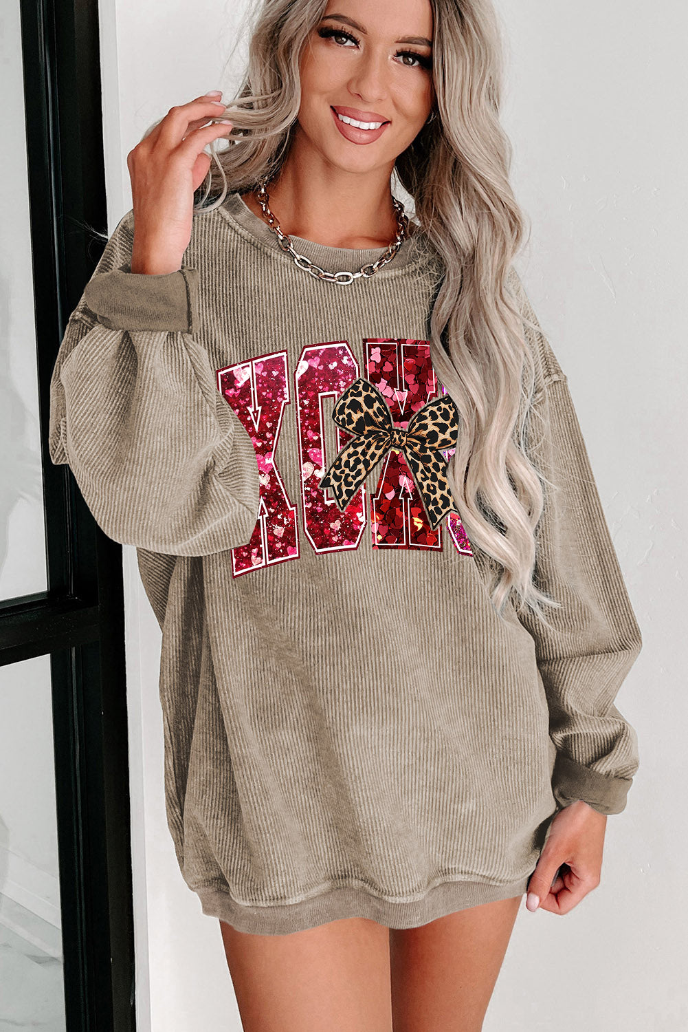 Valentine's Day XOXO Date Night Crew Neck Knit Sweatshirt
