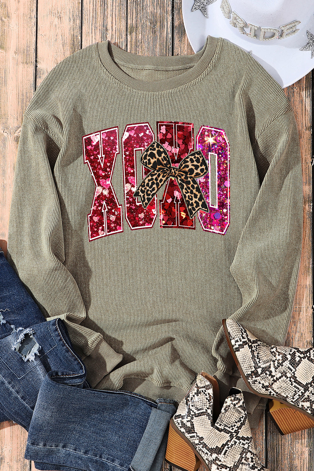 Valentine's Day XOXO Date Night Crew Neck Knit Sweatshirt