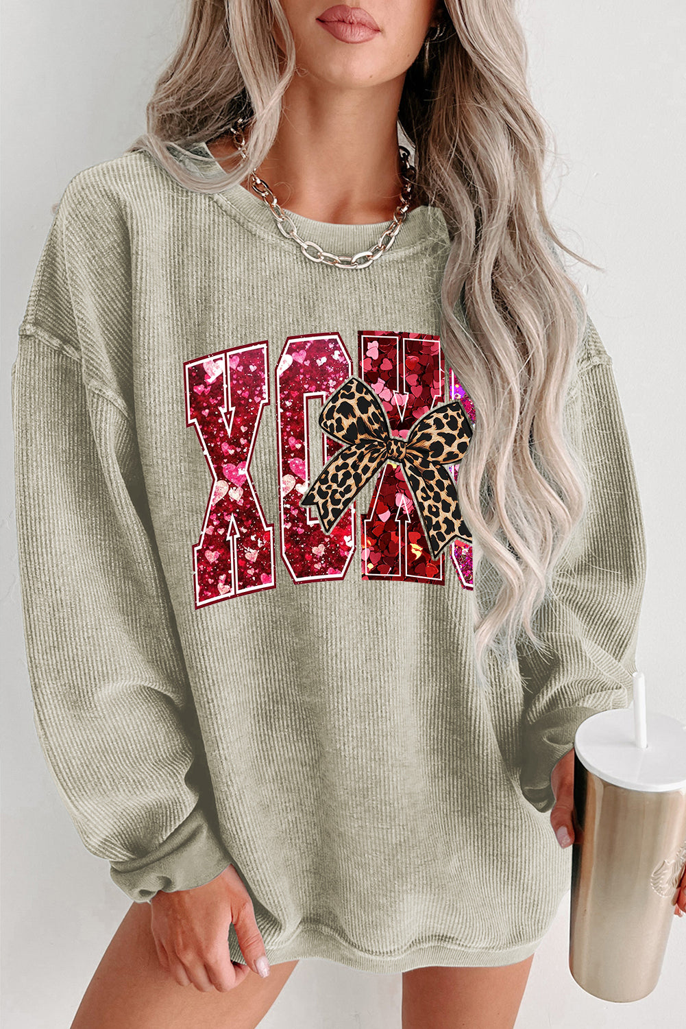 Valentine's Day XOXO Date Night Crew Neck Knit Sweatshirt