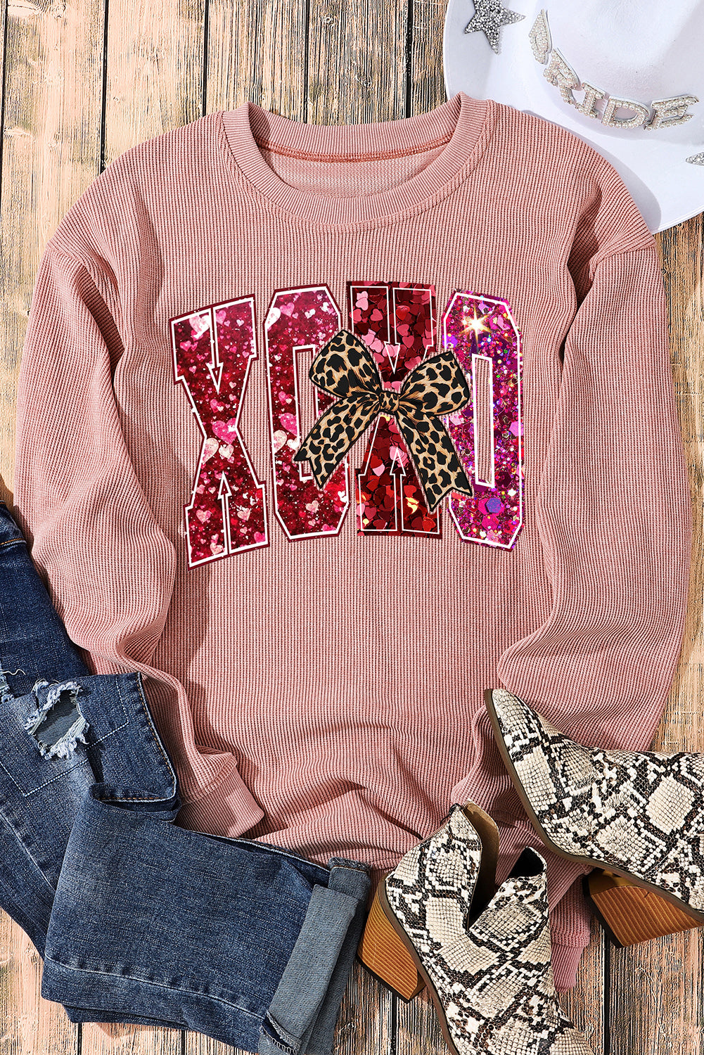 Valentine's Day XOXO Date Night Crew Neck Knit Sweatshirt